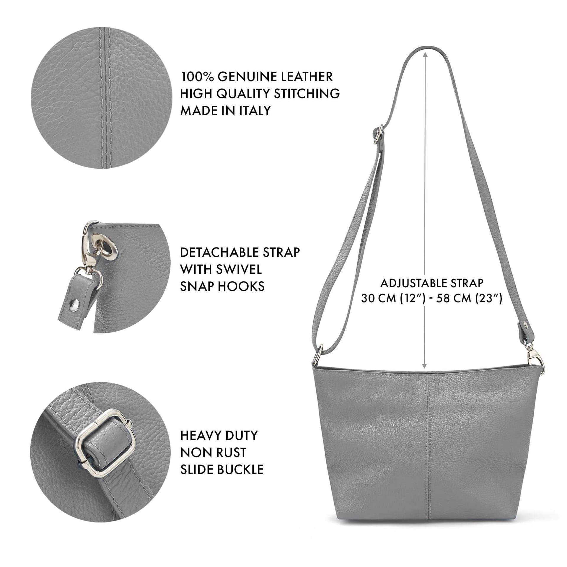 Woodland Leathers Woodland Leathers Women's Genuine Italian Leather Handbag Shoulder Bag in Light Grey - 4
