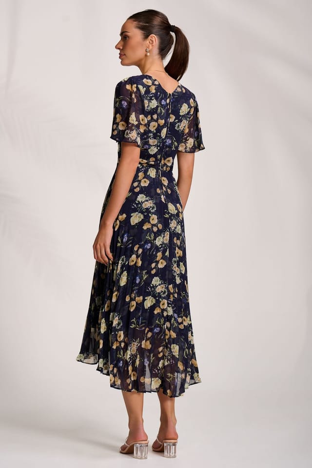 Jolie Moi Jolie Moi Women's Pleated Chiffon Maxi Dress in Dark Navy - 2