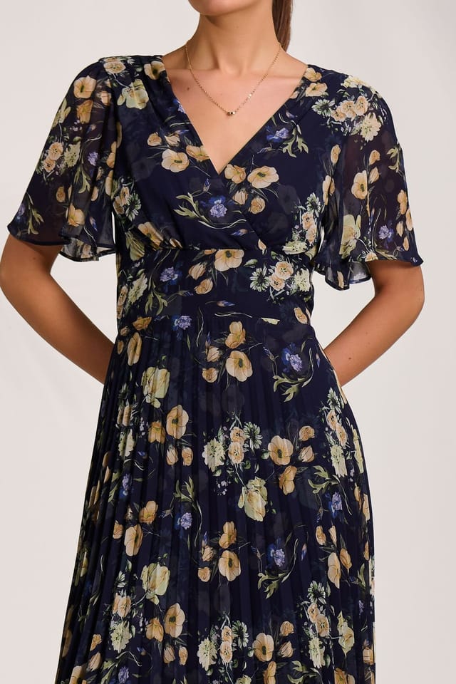 Jolie Moi Jolie Moi Women's Pleated Chiffon Maxi Dress in Dark Navy - 3