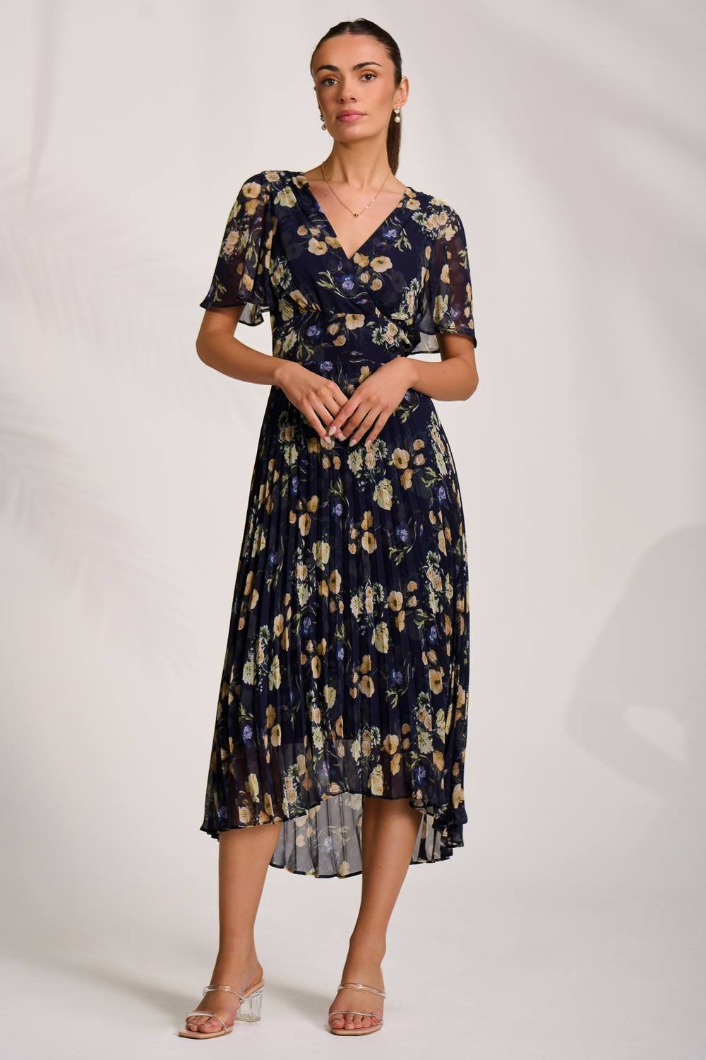 Jolie Moi Jolie Moi Women's Pleated Chiffon Maxi Dress in Dark Navy - 4