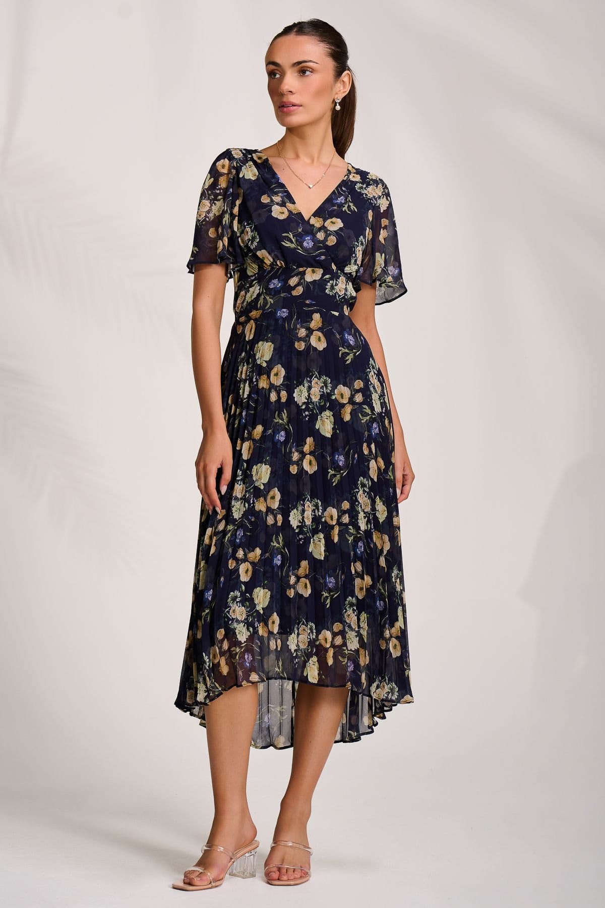 Jolie Moi Jolie Moi Women's Pleated Chiffon Maxi Dress in Dark Navy - 4
