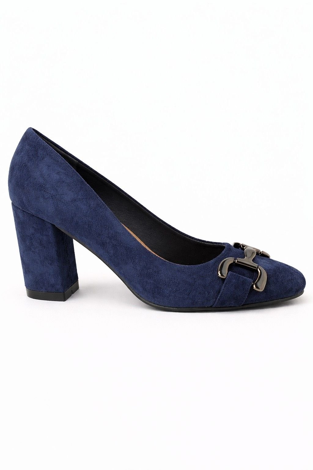 Spot On Spot On Women's Block Heel Court Shoes with Metal Horsebit Detail in Navy - 2