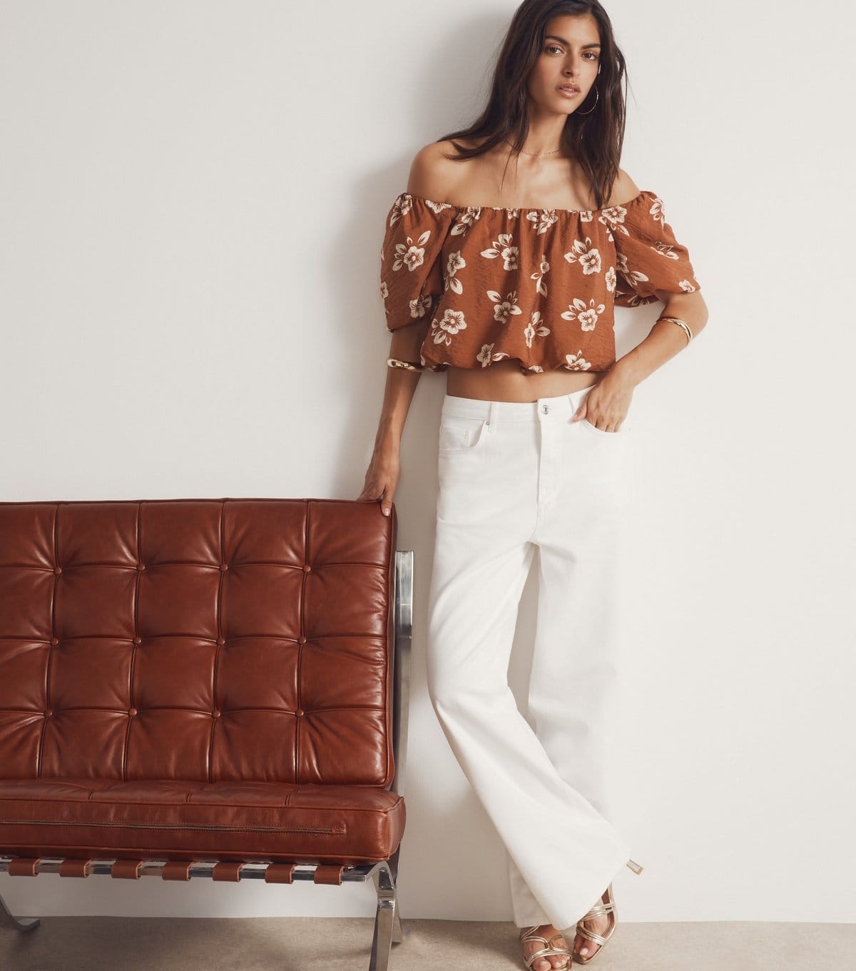 New Look Women's Brown Floral Print Puff Sleeve Crop Top New Look - 4