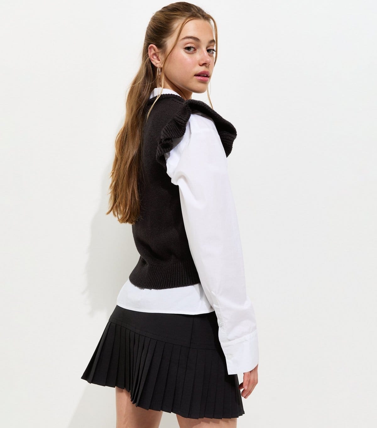 New Look Girls' Black Knitted Frill Sleeve Vest Top School New Look - 4