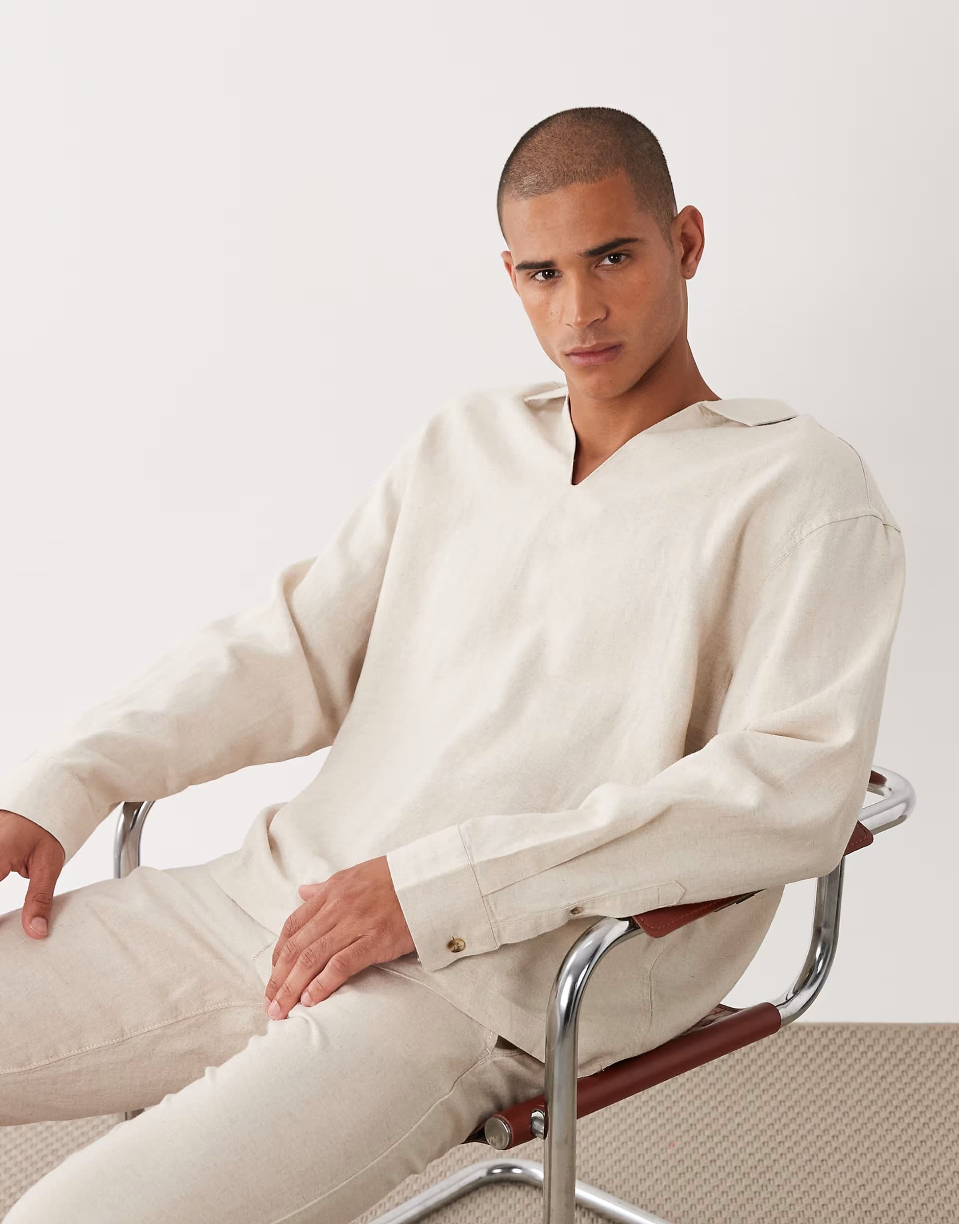 ASOS ASOS DESIGN co-ord oversized overhead linen blend shirt in beige