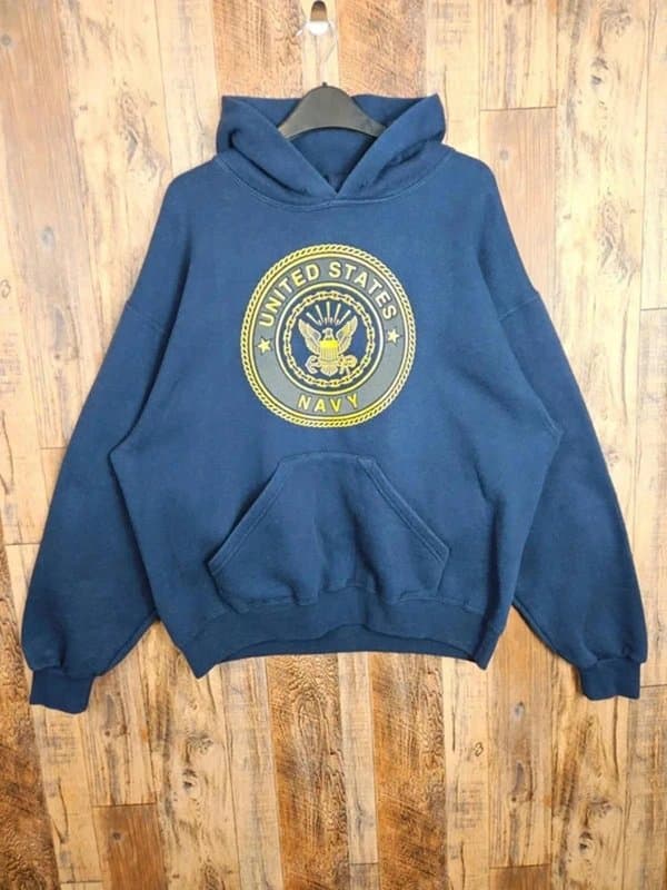 American Vintage Soffe – USA Made United States Navy Hoodie – Adult L – Navy Blue – Military Graphic