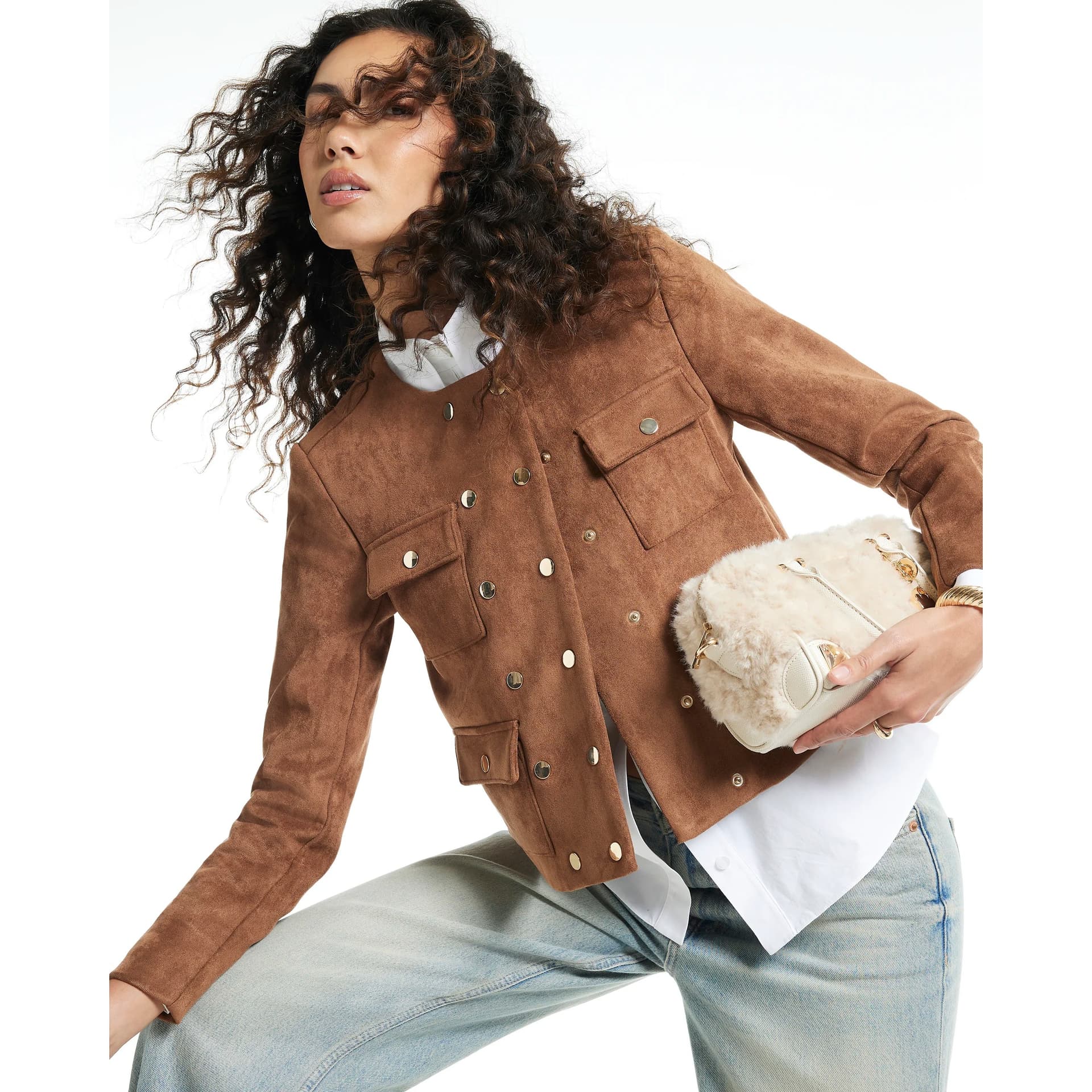 River Island River Island Womens Brown Faux Suede Utility Trophy Jacket