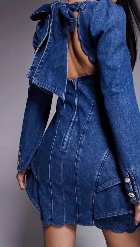 ASOS ASOS luxe structured denim peplum dress - 1