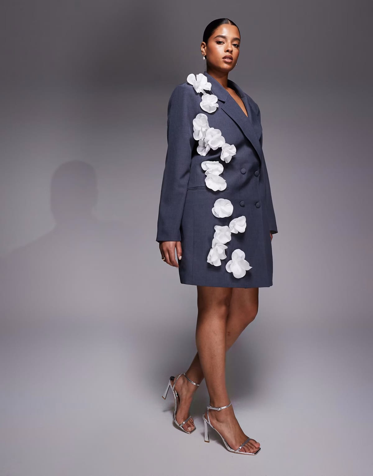 ASOS ASOS LUXE Curve blazer dress with 3D floral detail in grey - 1