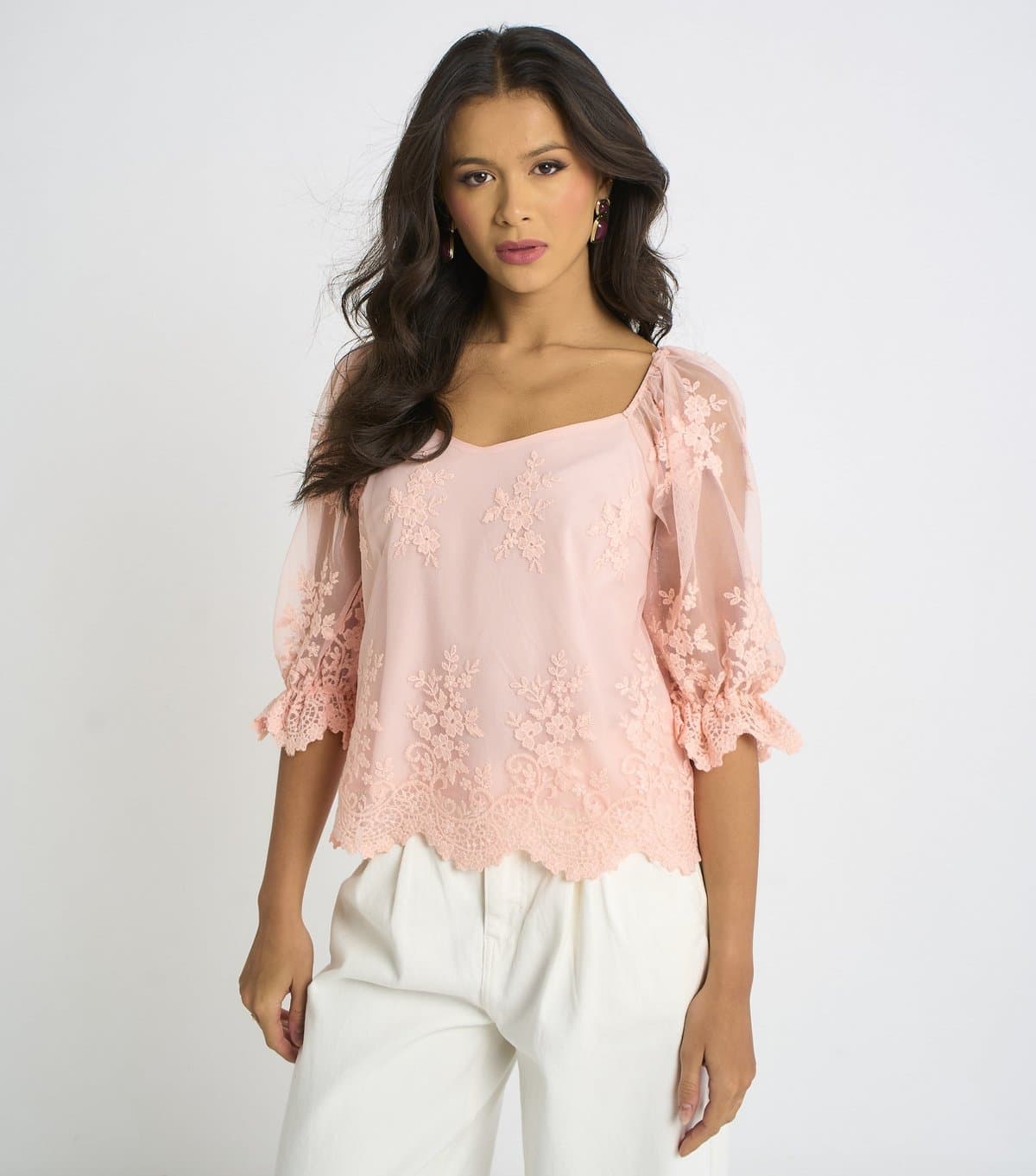 Gini London Gini London Light Pink Embroidered Blouse