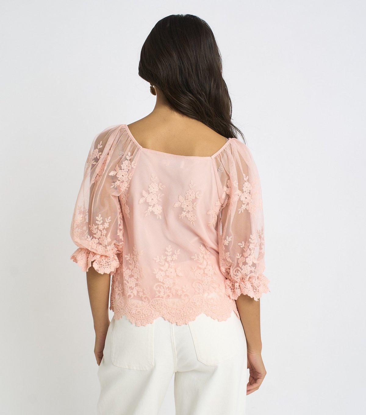 Gini London Women's Light Pink Embroidered Scallop Blouse Gini London New Look - 4