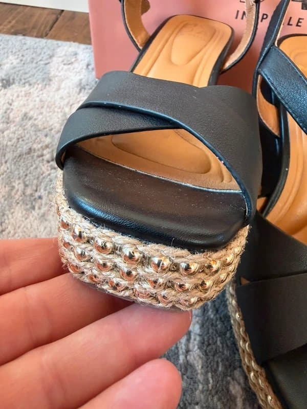 Moda in Pelle Moda in Pelle black leather wedge espadrille sandals. Gold studs. Size 4