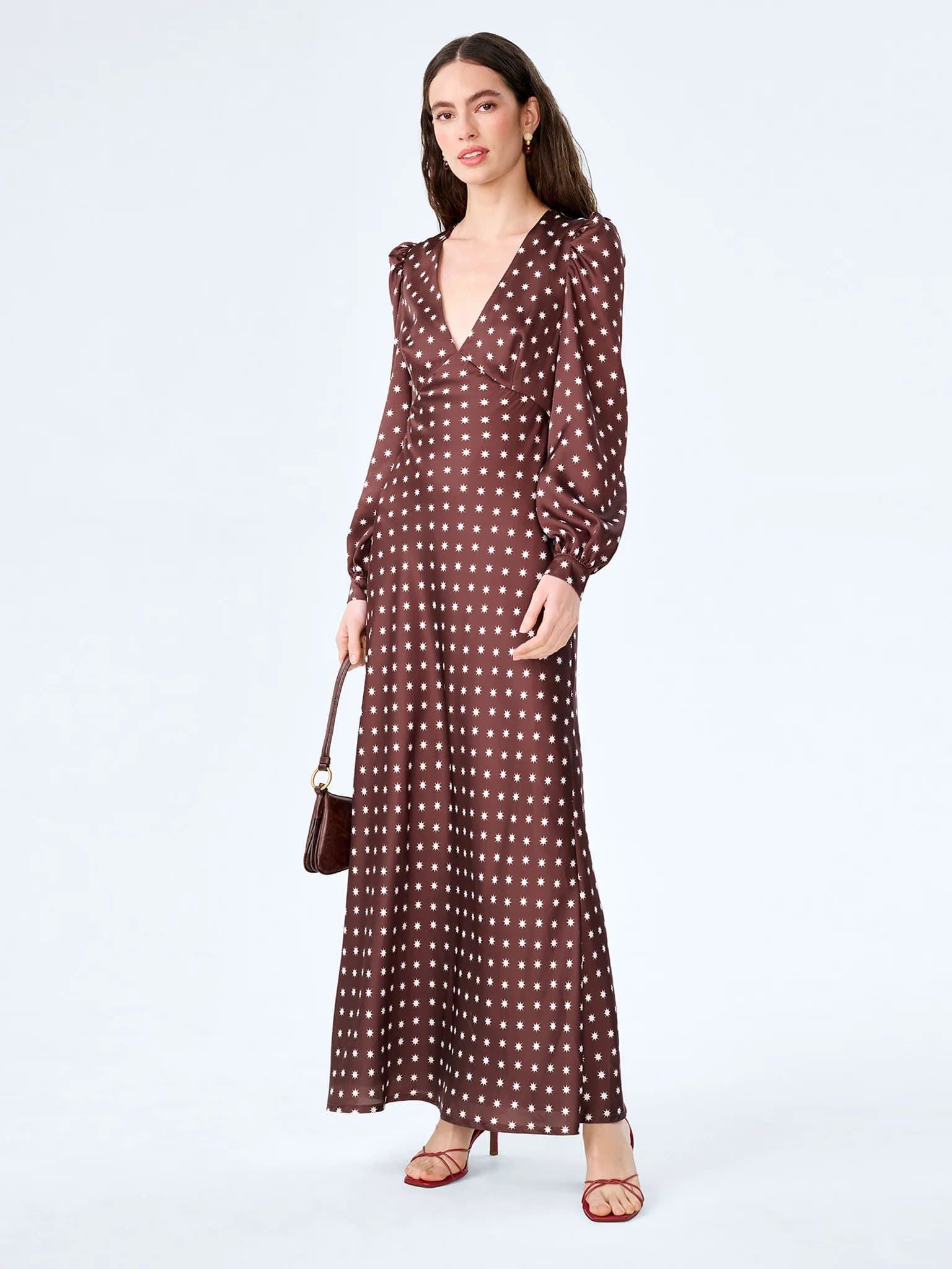OMNES Francoise Dress in Brown Starburst