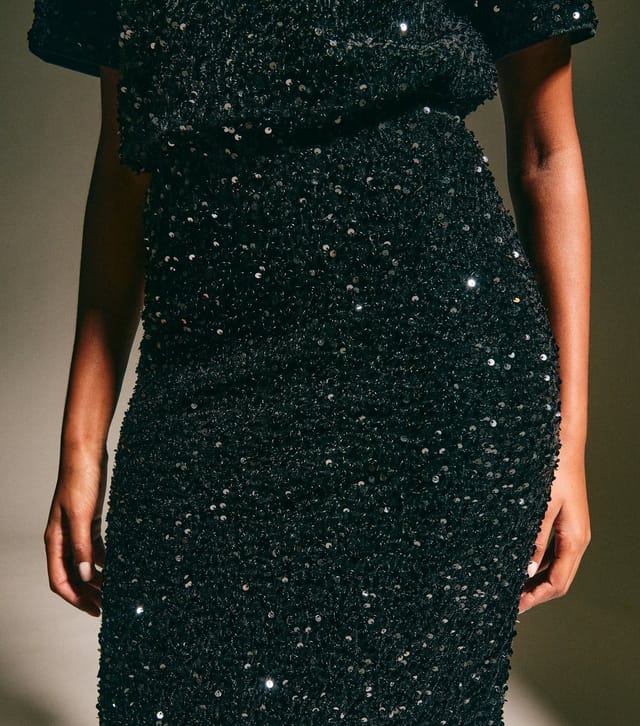 New Look Women's Black Velvet Sequin Embellished Midi Skirt New Look - 3
