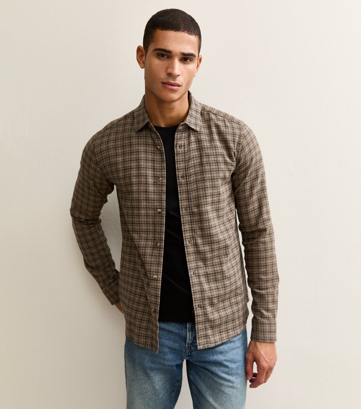 Only and Sons Men's Brown Regular Long Sleeve Checked Shirt Only and Sons New Look - 3