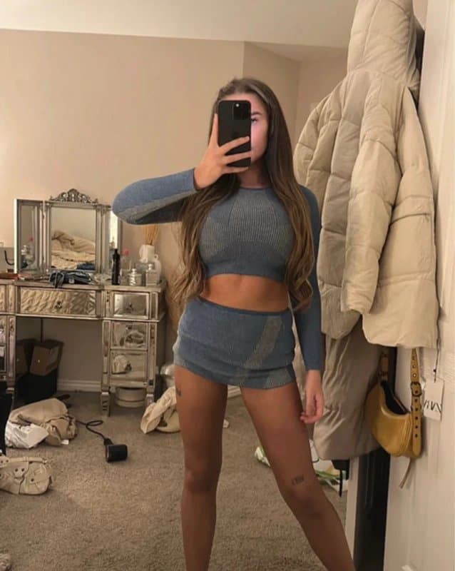 PrettyLittleThing PLT Renew blue two tone knit crop top and mini skirt co ord