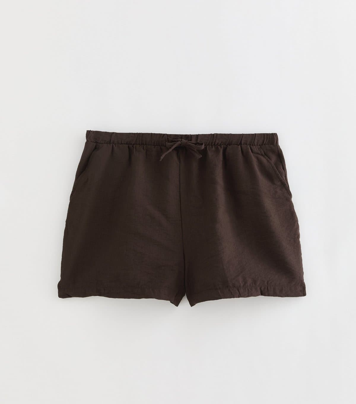 New Look Women's Plus Size Dark Brown Woven Drawstring Waist Shorts Curves New Look