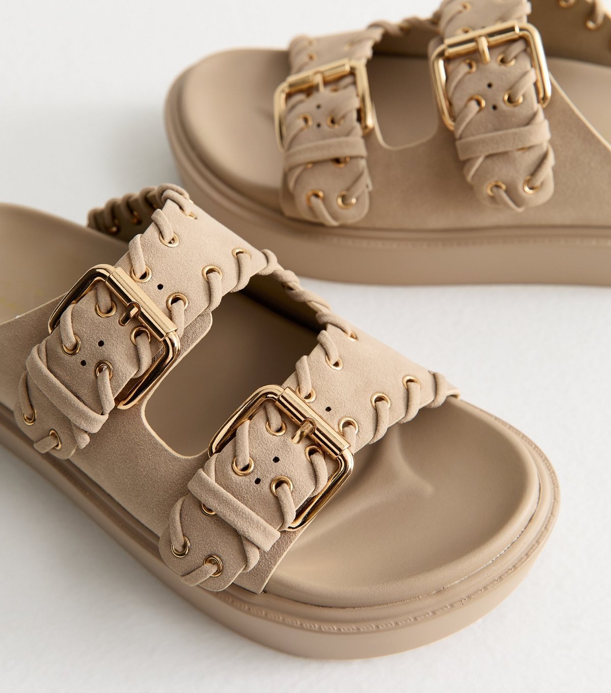 New Look Women's Camel Faux Suede Whipstitched Strap Flatform Sandals New Look - 3