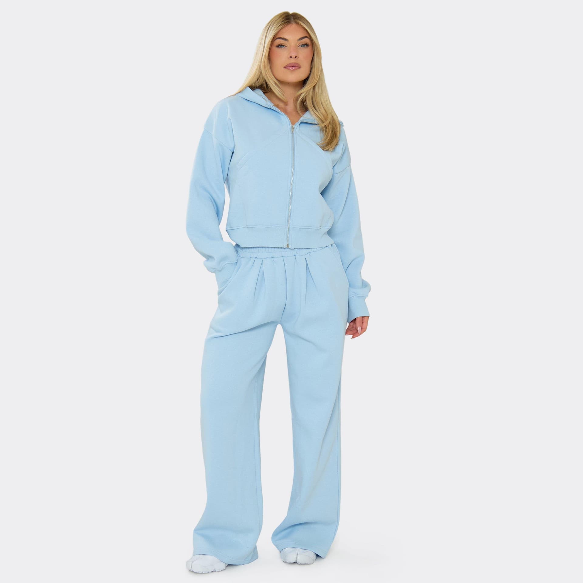 EGO Low Rise Straight Leg Pintuck Detail Joggers In Blue, Women's Size UK 6