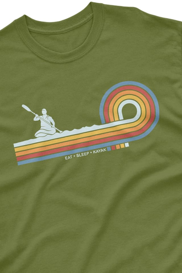 Bad Zebedee Bad Zebedee Men's Retro Lines Kayak T-Shirt in Khaki - 2