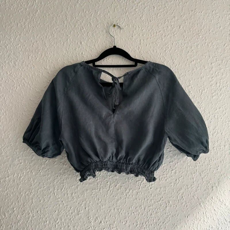 Hansen & Gretel Women's Hansen & Gretel Linen Blue Cropped Blouse - xs (RRP£110)