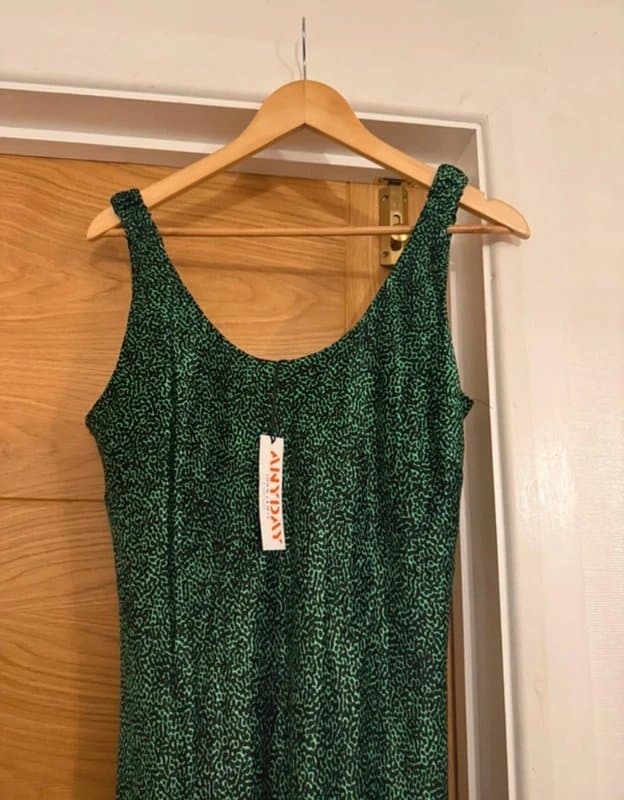 John Lewis John Lewis Anyday Green Black Animal Leopard Spot Satin Scoop Neck Slip Maxi Dress