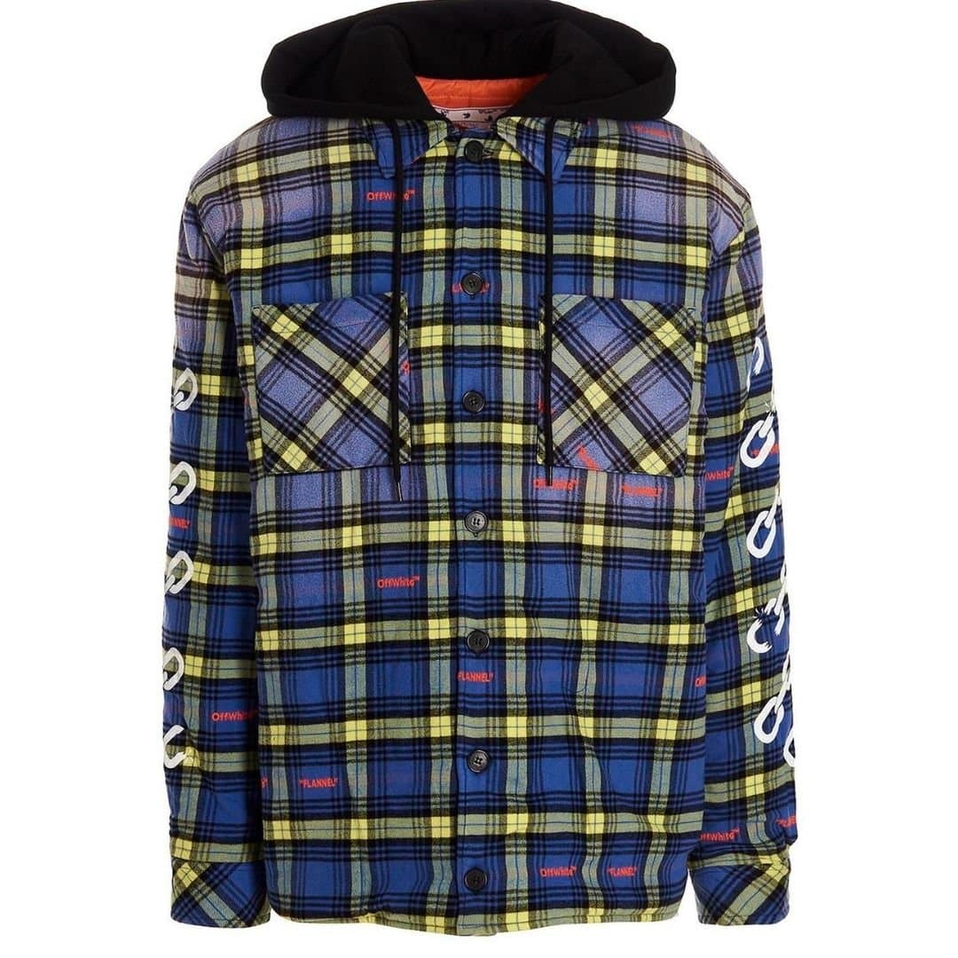 Off-White Off-White Men's Arrow Padded Flannel Dusty Blue Jacket in White