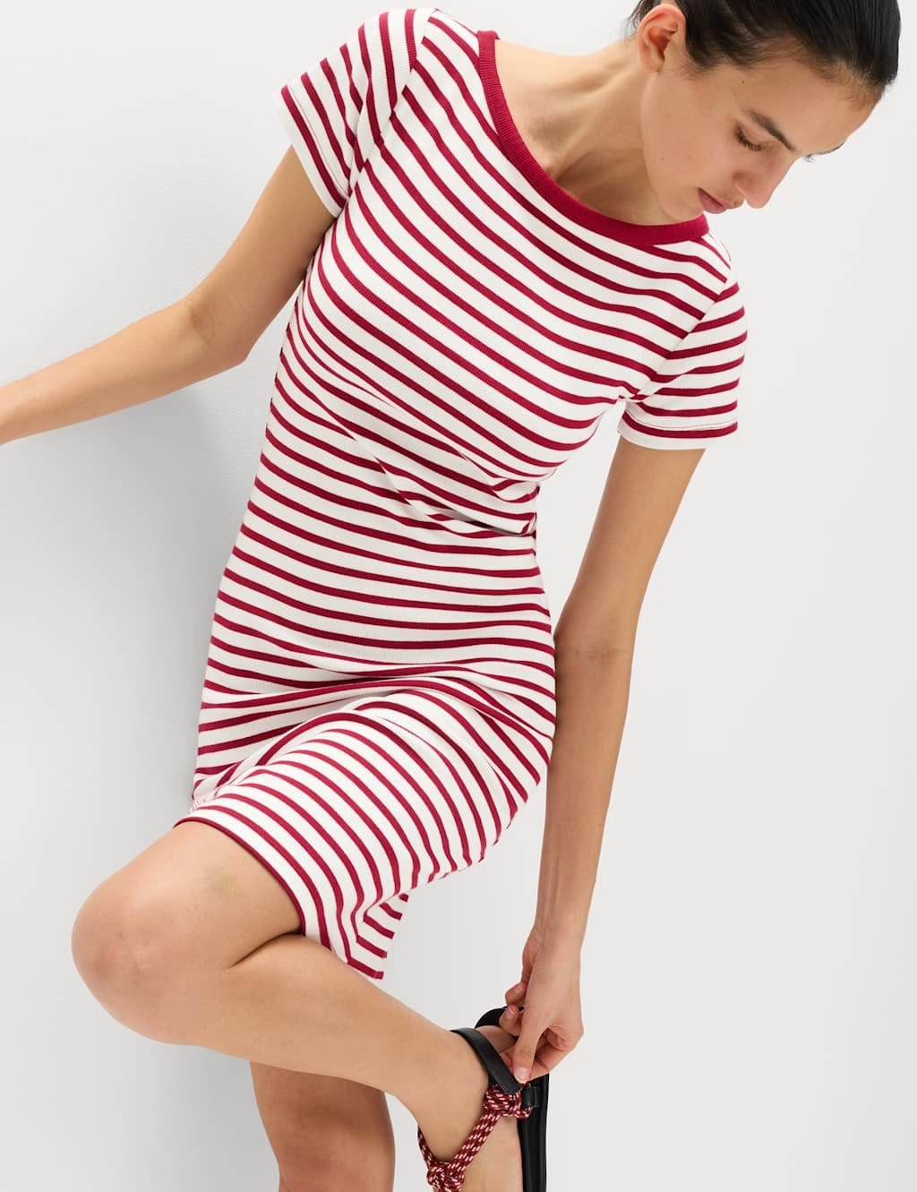M&S Red Mix Striped Mini Column Dress