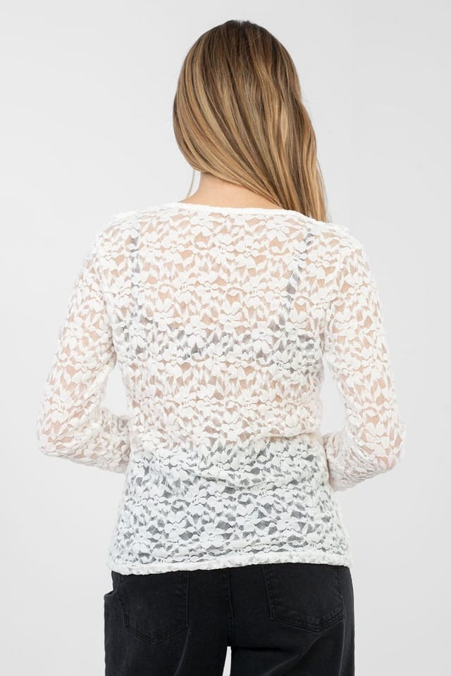 Love Lace Love Lace Women's Elegant Lace Blouse with Jabot Detail in White - 3