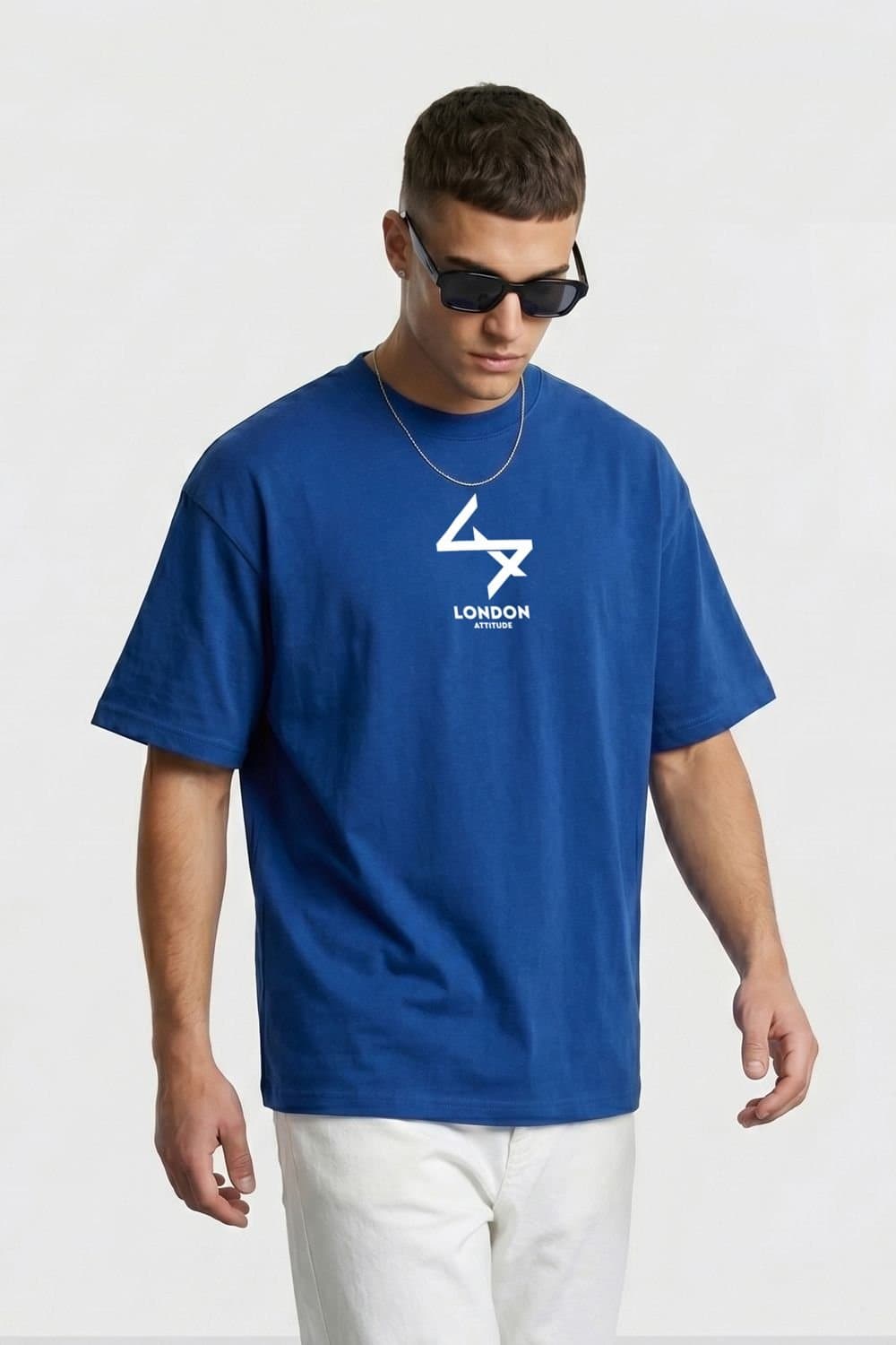 LONDON ATTITUDE LONDON ATTITUDE Men's Japanese inspired Oversized Heavyweight Cotton T-Shirt in Royal