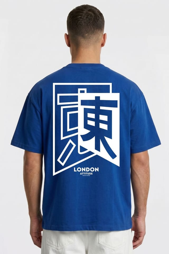 LONDON ATTITUDE LONDON ATTITUDE Men's Japanese inspired Oversized Heavyweight Cotton T-Shirt in Royal - 2