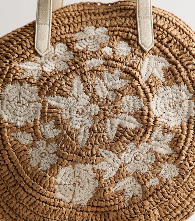New Look Stone Floral Embroidered Woven Raffia Circular Bag New Look - 3
