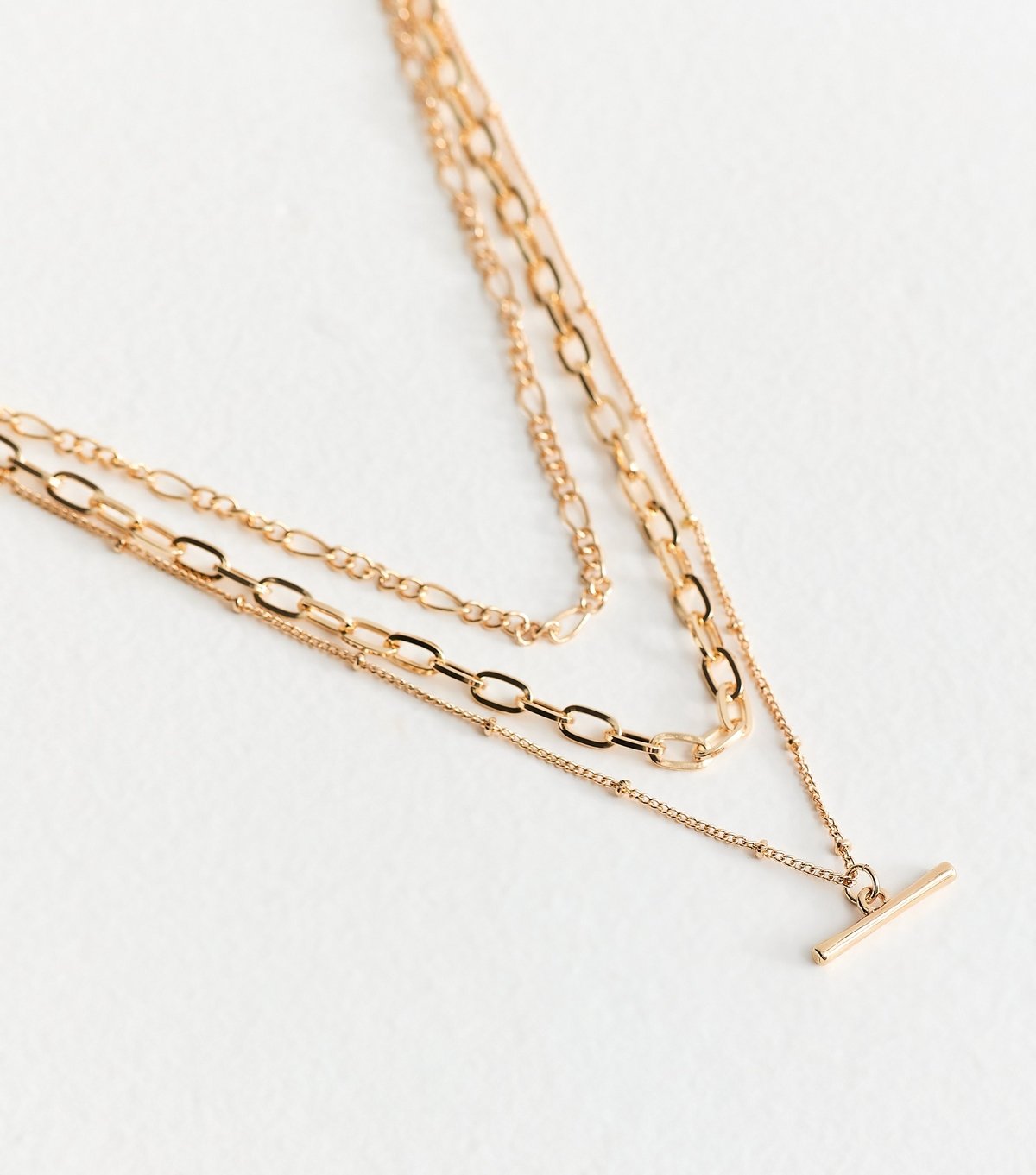 New Look Gold Tone 3-Layer Chain Link T Bar Necklace New Look - 3