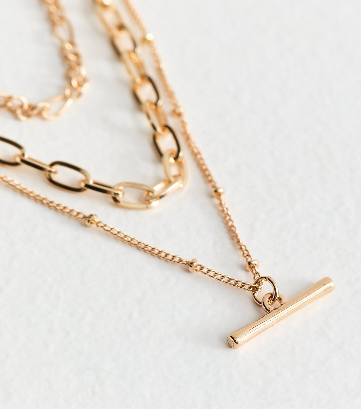 New Look Gold Tone 3-Layer Chain Link T Bar Necklace New Look - 4