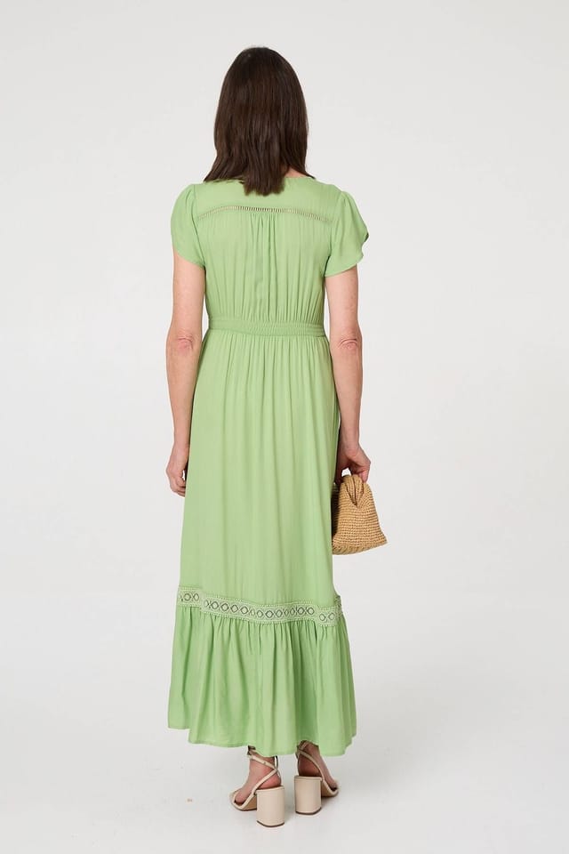 Izabel London Izabel London Women's Button Front Maxi Dress with Pockets in Light Green - 3
