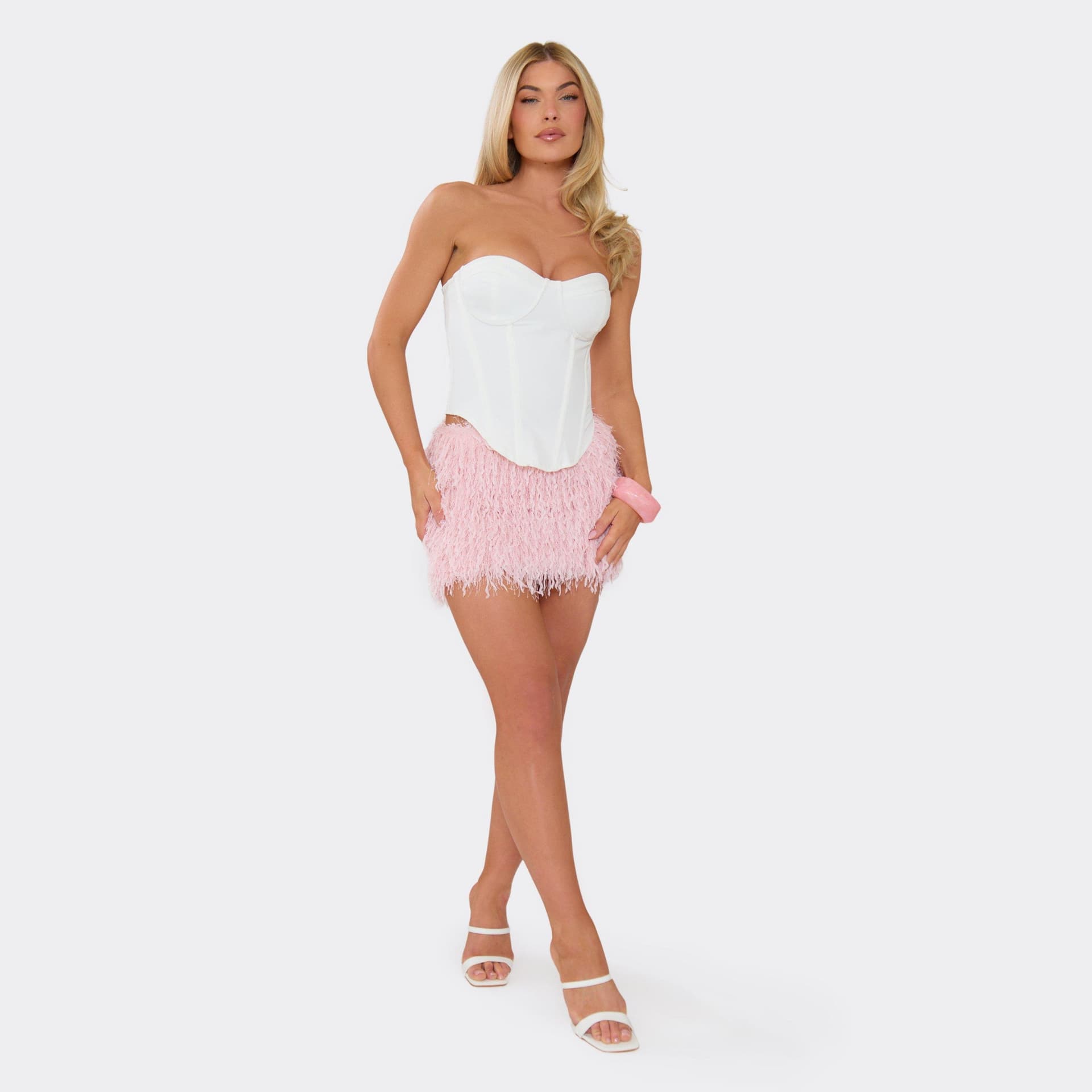 EGO Mid Rise Mini Skirt In Pink Texture, Women's Size UK 6