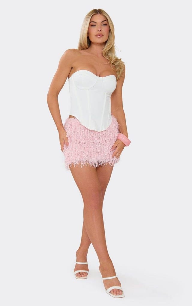 EGO Mid Rise Mini Skirt In Pink Texture, Women's Size UK 6 - 2
