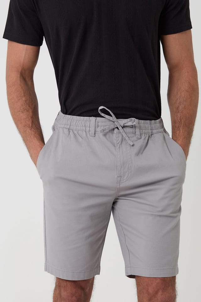 Threadbare Threadbare Men's Elasticated Waist Stretch Chino Shorts in Light Grey - 3