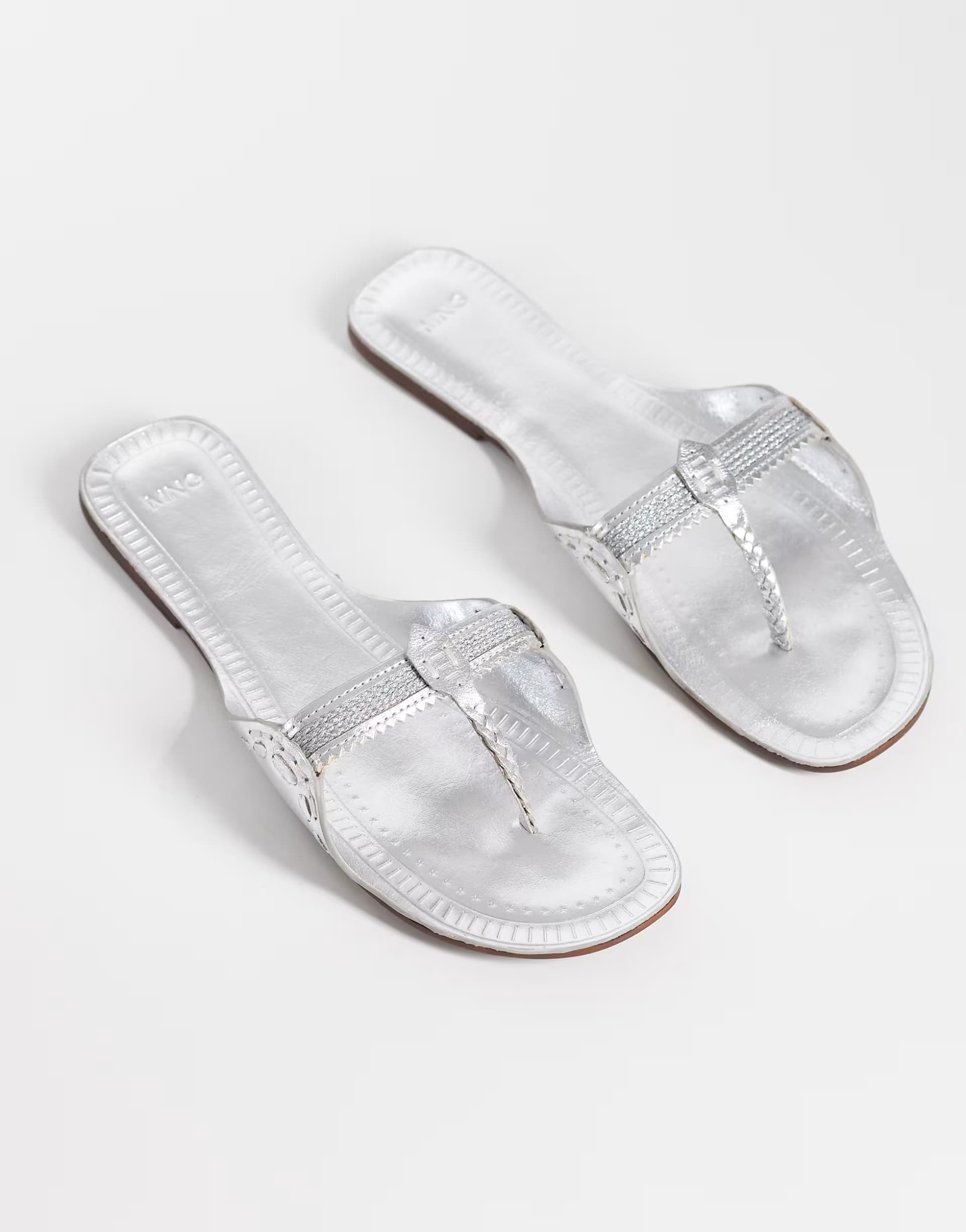 ASOS Mango 100% leather flip flop sandal in silver