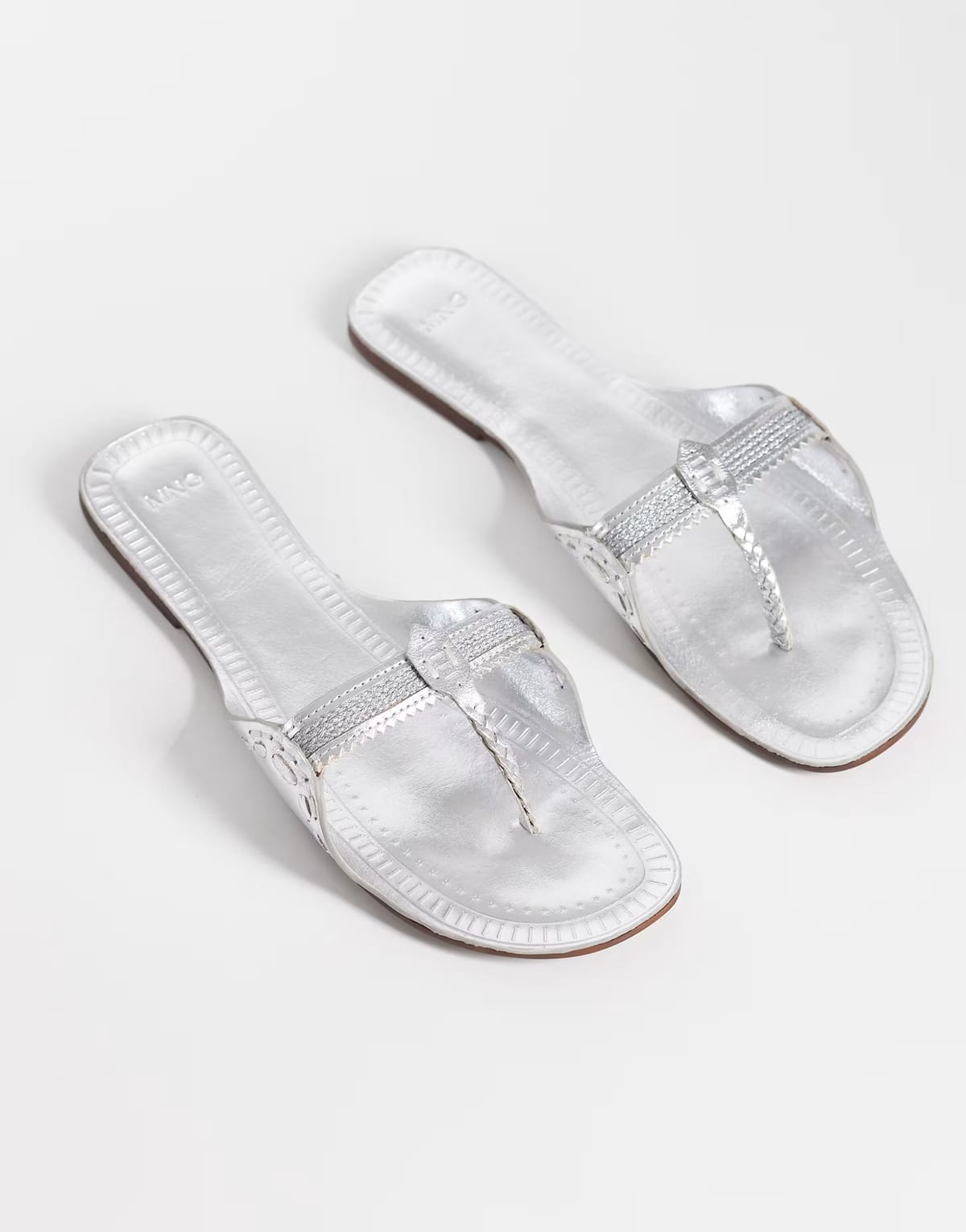 ASOS Mango 100% leather flip flop sandal in silver - 1