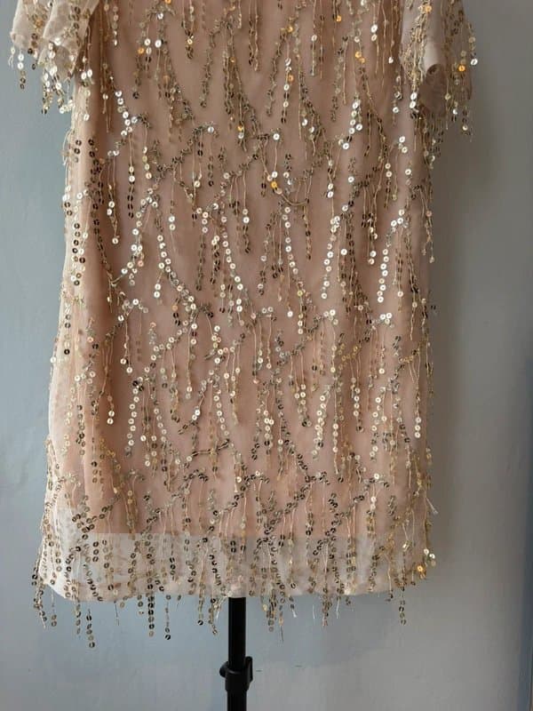 In The Style In The Style Champagne Embellished Shift Mini Dress UK 8 Gold Sequin Party Dress