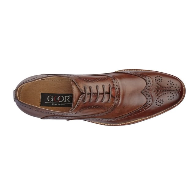 Goor Goor Men's 5 Eye Wing Capped Oxford Brogues in Brown - 2