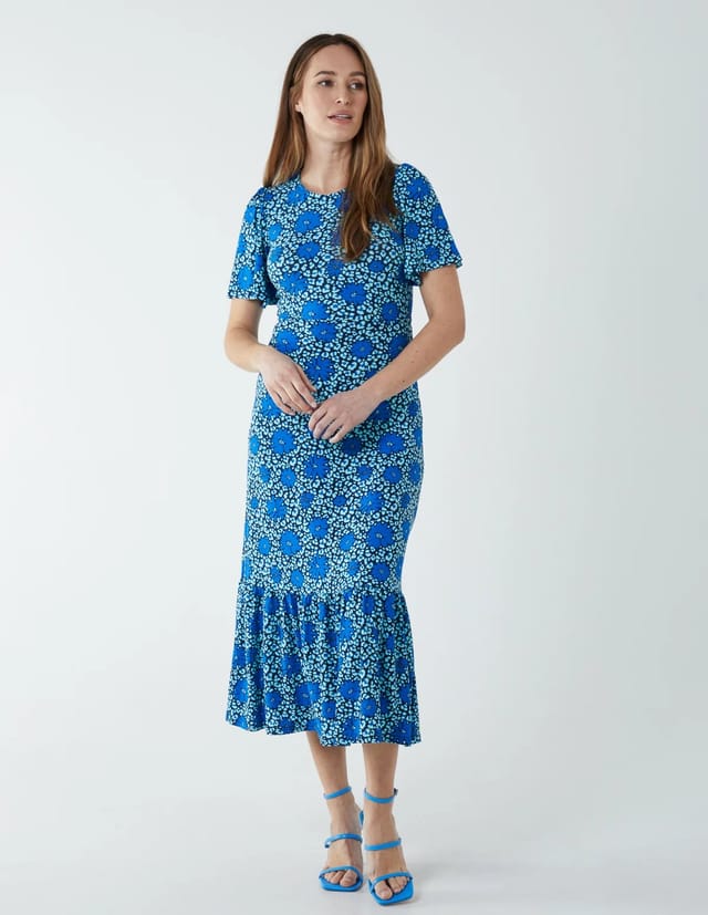 Blue Vanilla Crew Neck Midi Angel Sleeve Tie Open Back Dress - 3