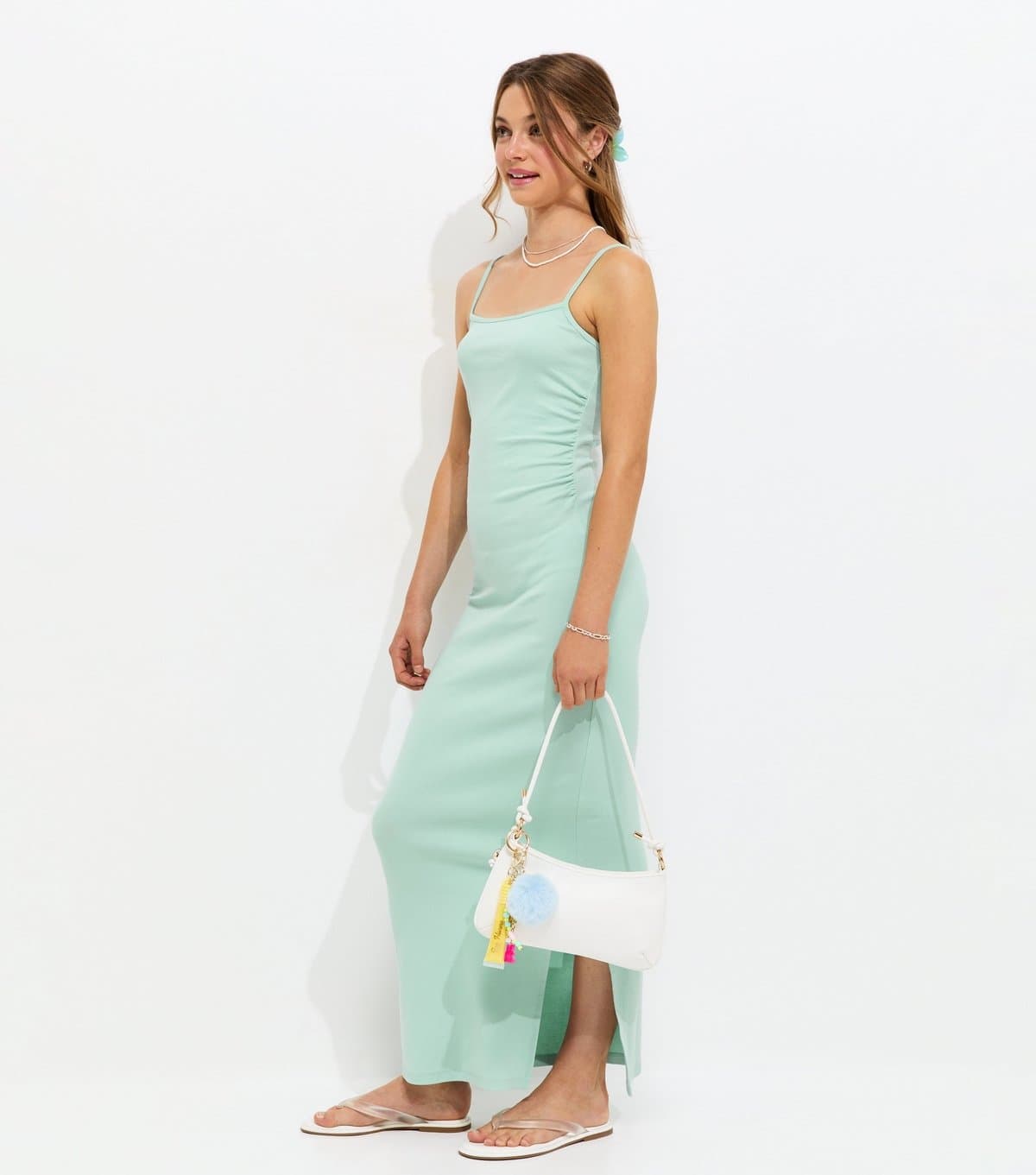 New Look Girls' Turquoise Ruched Jersey Maxi Dress New Look