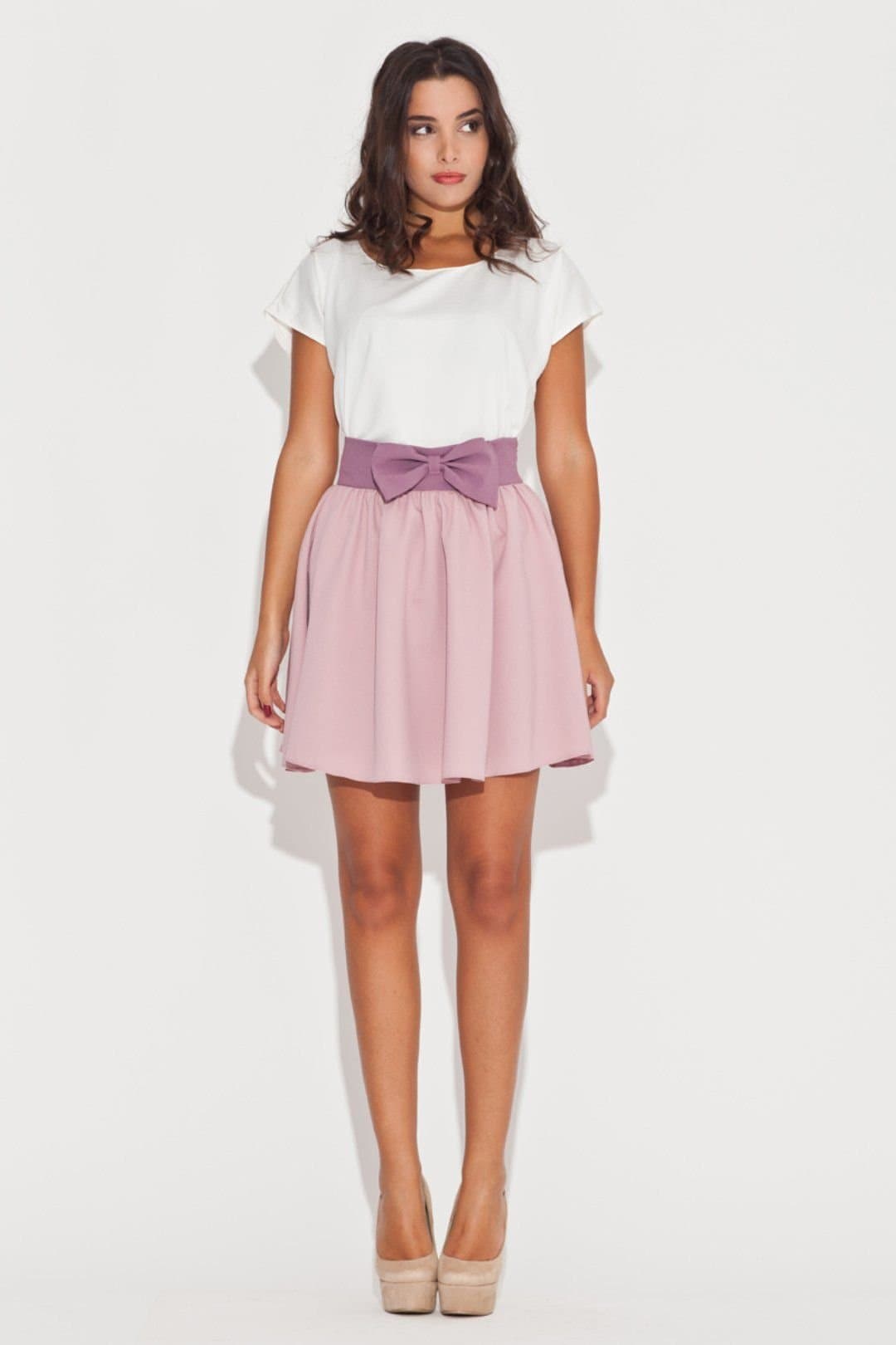Love Lace Love Lace Women's Charming Belted Bow Flared Mini Skirt in Pink