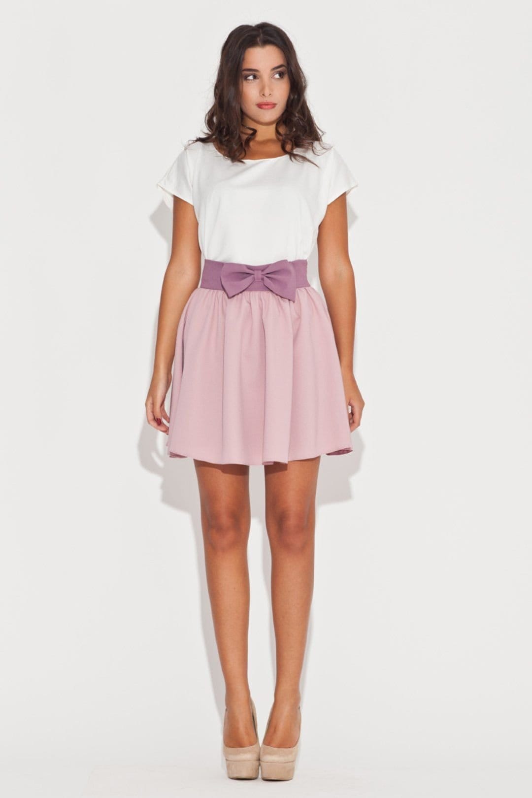 Love Lace Pink Belted Bow Flared Mini Skirt