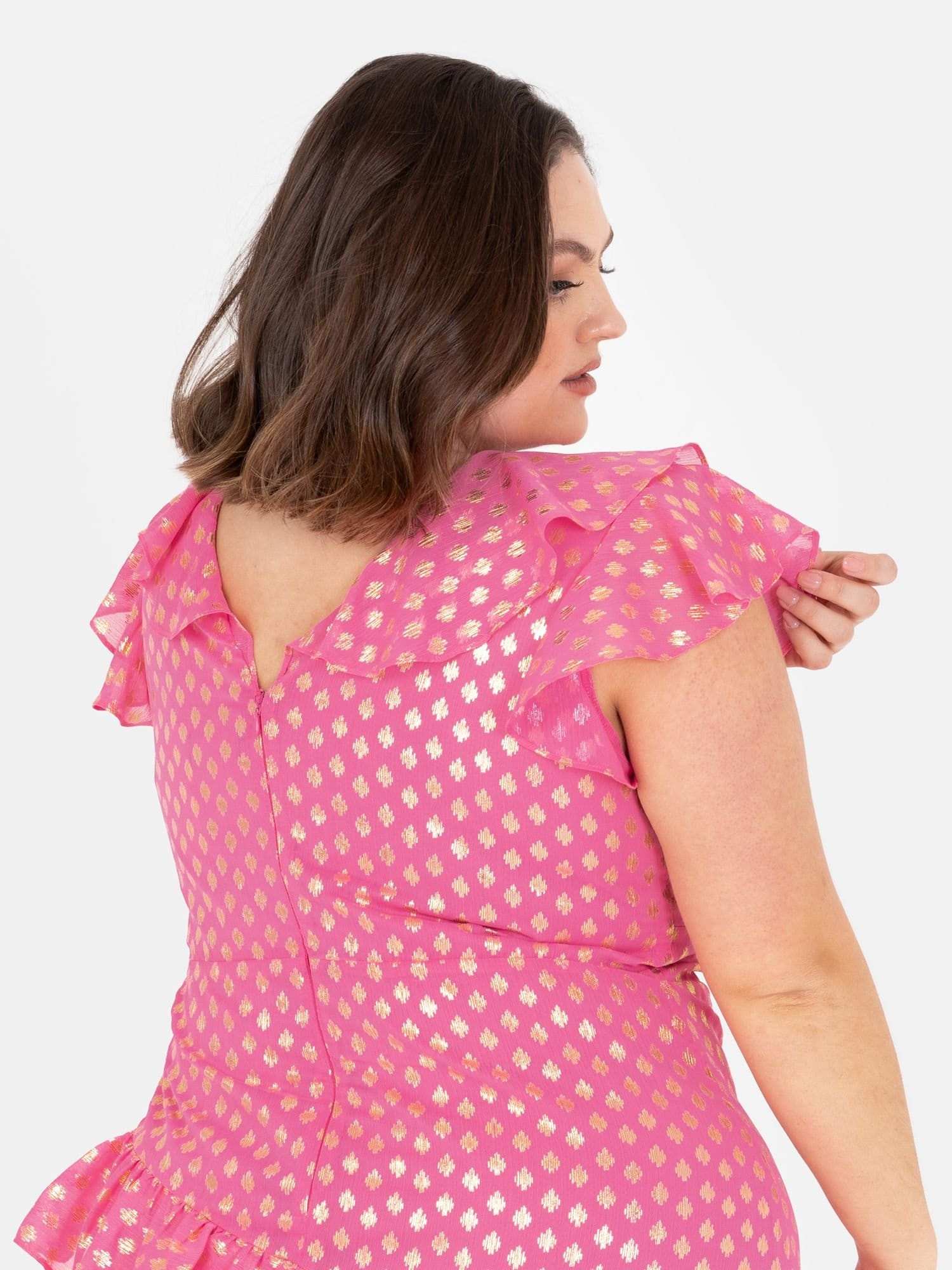 Lovedrobe Lovedrobe Women's Flutter Sleeve V Neck Ruffle Midaxi Dress in Pink - 4