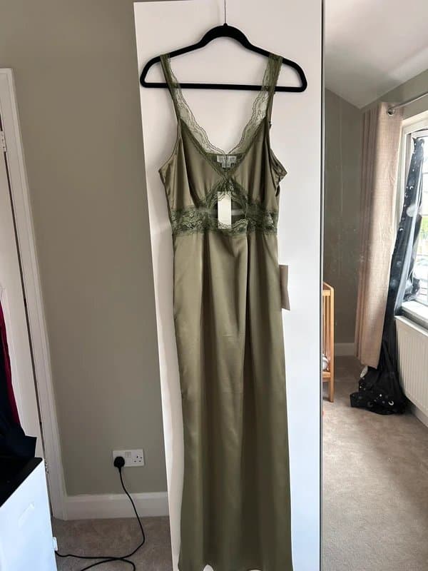 Never Fully Dressed Never Fully Dresses Khaki Green Lace Cutout Dress