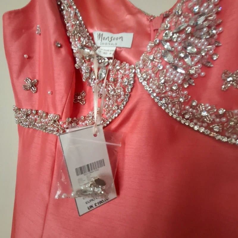 Monsoon A striking coral-pink satin Monsoon,  knee length cocktail dress