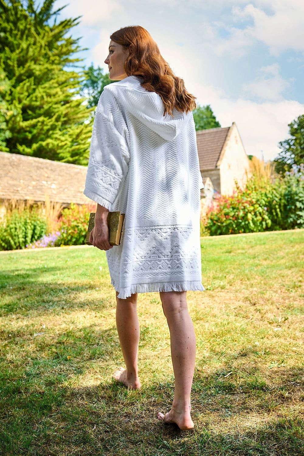 Christy CHRISTY Women's 'Boho' Retro Fringed Cotton Poncho in White - 4